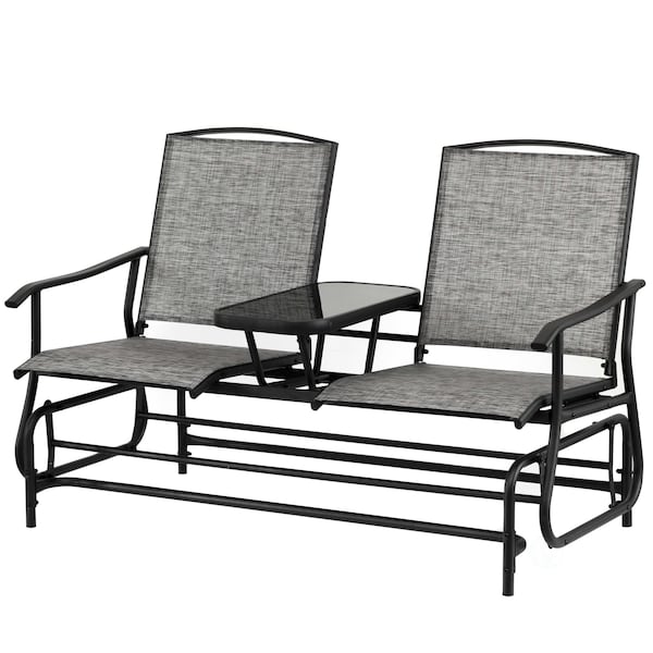 Gardenised Two Person Outdoor Double Swing Glider Chair Set with Center Tempered Glass Table QI004528 - main